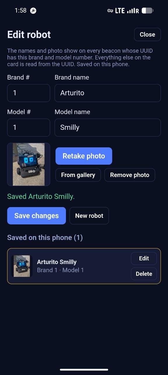 WeAI local robot editor with a saved Arturito Smilly profile and photo