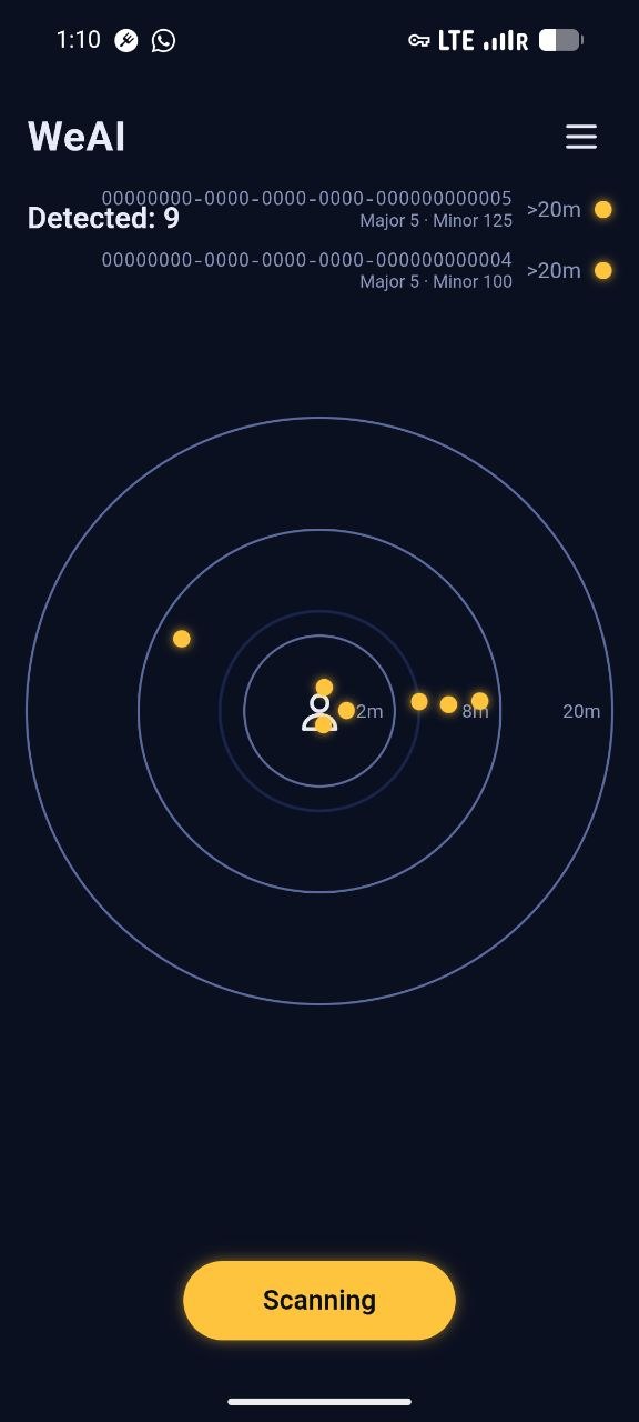 WeAI prototype interface showing nine detections and proximity rings